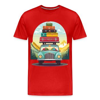 Auto mit Koffern und Gepäck auf dem Dach - Männer Premium Bio T-Shirt - Rot - Vorne - Damien (186cm)