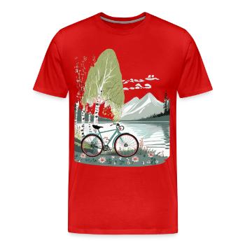 Bicycle at the lake - Men's Premium Organic T-Shirt - red - Front - Damien (186cm)
