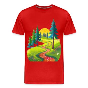 Wanderweg der sich über eine Wiese schlängelt - Männer Premium Bio T-Shirt - Rot - Vorne - Damien (186cm)