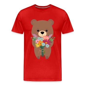 Ours avec bouquet de fleurs - T-shirt bio Premium Homme - rouge - Devant - Damien (186cm)