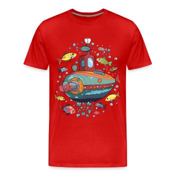 Sous-marin et poisson - T-shirt bio Premium Homme - rouge - Devant - Damien (186cm)