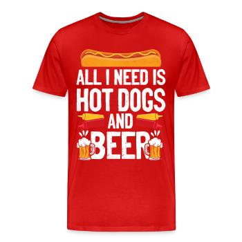 Bière pour adultes hot-dog Tout ce dont j’ai besoin est - T-shirt bio Premium Homme - rouge - Devant - Damien (186cm)