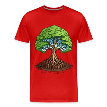 Ein großer Baum mit Wurzeln - Männer Premium Bio T-Shirt - Rot - Vorne - Damien (186cm)