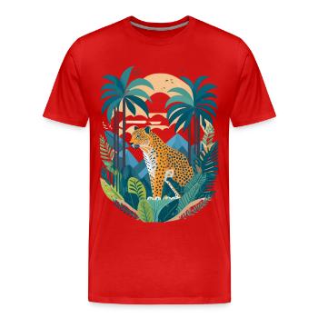 Illustration léopard dans la forêt tropicale - T-shirt bio Premium Homme - rouge - Devant - Damien (186cm)