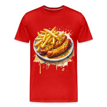 Currywurst mit Pommes - Männer Premium Bio T-Shirt - Rot - Vorne - Damien (186cm)