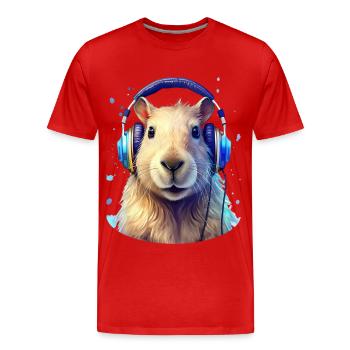 Capybara écoutant de la musique avec des écouteurs - T-shirt bio Premium Homme - rouge - Devant - Damien (186cm)