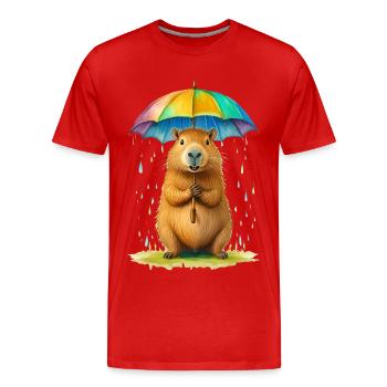 Capybara mit Regenschirm - Männer Premium Bio T-Shirt - Rot - Vorne - Damien (186cm)