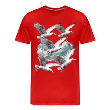 Mouettes Mer Mer Mer Océan Côte Oiseaux Marins - T-shirt bio Premium Homme - rouge - Devant - Damien (186cm)