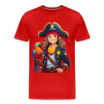 Cute Female Pirate with Parrot (Female Pirate) - Men's Premium Organic T-Shirt - red - Front - Damien (186cm)