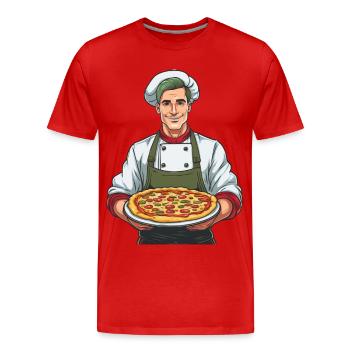 Pizzaïolo avec une délicieuse pizza - T-shirt bio Premium Homme - rouge - Devant - Damien (186cm)