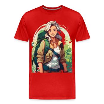 Une femme s’aventure dans l’aventure - T-shirt bio Premium Homme - rouge - Devant - Damien (186cm)