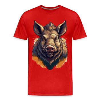 Wildschwein - Männer Premium Bio T-Shirt - Rot - Vorne - Damien (186cm)