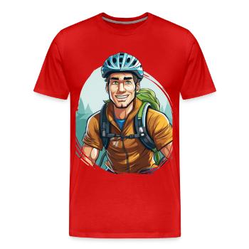 Ein Fahrradfahrer mit Rucksack - Männer Premium Bio T-Shirt - Rot - Vorne - Damien (186cm)