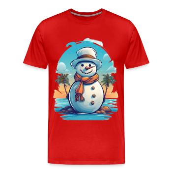 Un bonhomme de neige sur la plage - T-shirt bio Premium Homme - rouge - Devant - Damien (186cm)