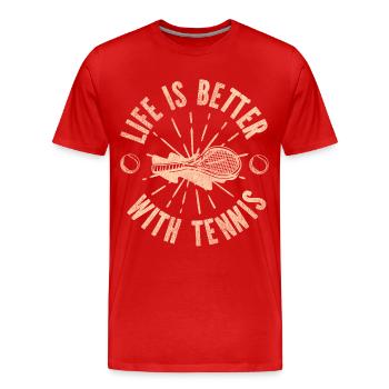 Funny Tennis Player Racket Life Is - Männer Premium Bio T-Shirt - Rot - Vorne - Damien (186cm)