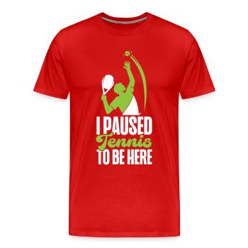 Raquette de joueur de tennis drôle I - T-shirt bio Premium Homme - rouge - Devant - Damien (186cm)