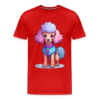 Illustration de caniche en rose et violet - T-shirt bio Premium Homme - rouge - Devant - Damien (186cm)