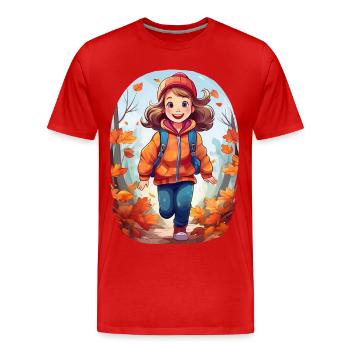 A cheerful child playing forest in autumn - Men's Premium Organic T-Shirt - red - Front - Damien (186cm)