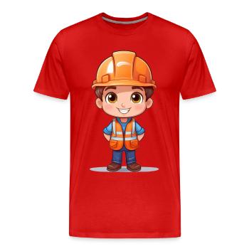 Ouvrier du bâtiment avec casque et gilet de sécurité - T-shirt bio Premium Homme - rouge - Devant - Damien (186cm)