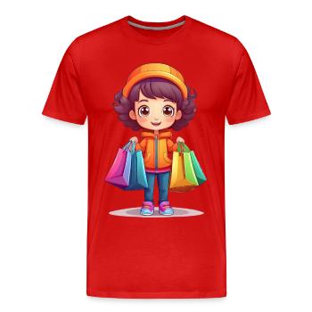 Shopping – Woman with Shopping Bags Illustration - Men's Premium Organic T-Shirt - red - Front - Damien (186cm)