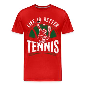 Funny Tennis Player Racket Life Is - Männer Premium Bio T-Shirt - Rot - Vorne - Damien (186cm)