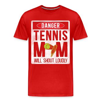 Funny Tennis Player Racket Danger - Männer Premium Bio T-Shirt - Rot - Vorne - Damien (186cm)