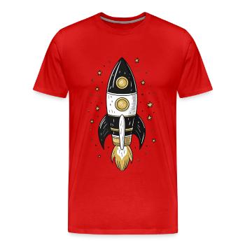 Mit der Rakete ins Weltall - Männer Premium Bio T-Shirt - Rot - Vorne - Damien (186cm)