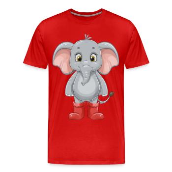 Éléphant avec des bottes en caoutchouc rouge - T-shirt bio Premium Homme - rouge - Devant - Damien (186cm)
