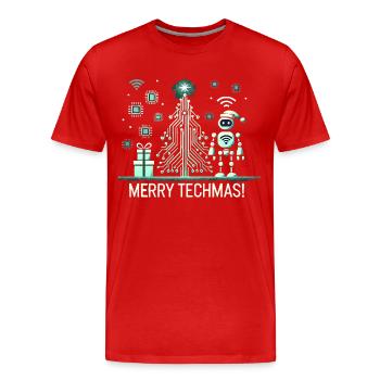 Fröhliche Techmas - Roboter und Schaltkreis-Weihna - Männer Premium Bio T-Shirt - Rot - Vorne - Damien (186cm)