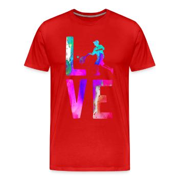 Funny Tennis Player Racket - Männer Premium Bio T-Shirt - Rot - Vorne - Damien (186cm)