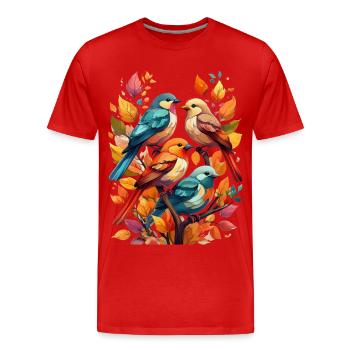 Vögel sitzen im Herbst auf einem Ast - Männer Premium Bio T-Shirt - Rot - Vorne - Damien (186cm)