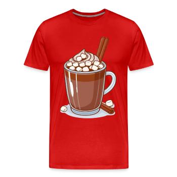 Boisson au cacao avec guimauves dans un verre - T-shirt bio Premium Homme - rouge - Devant - Damien (186cm)