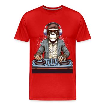 Un singe en DJ – Soirée insolite ! - T-shirt bio Premium Homme - rouge - Devant - Damien (186cm)