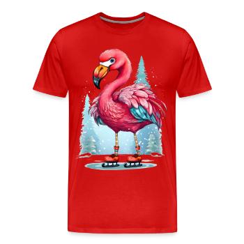 Un flamant rose qui patine en hiver - T-shirt bio Premium Homme - rouge - Devant - Damien (186cm)
