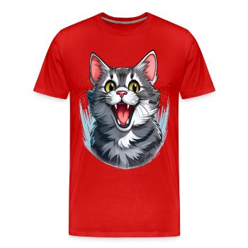 A cat full of enthusiasm - Men's Premium Organic T-Shirt - red - Front - Damien (186cm)