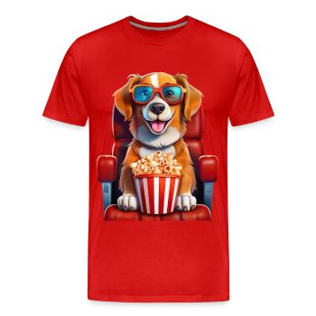 Ein Hund im Kino mit Popcorn - Männer Premium Bio T-Shirt - Rot - Vorne - Damien (186cm)