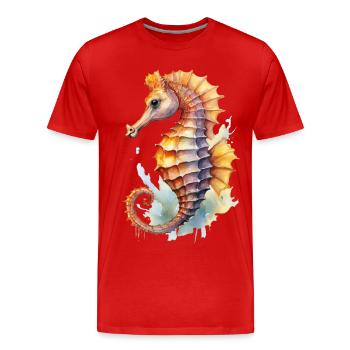 Peinture à l’aquarelle hippocampe - T-shirt bio Premium Homme - rouge - Devant - Damien (186cm)