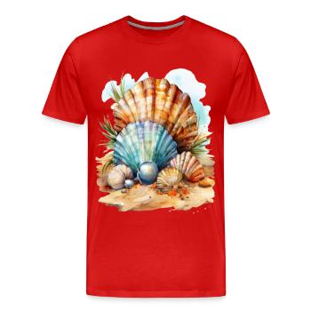 Muscheln im Sand am Strand - Männer Premium Bio T-Shirt - Rot - Vorne - Damien (186cm)