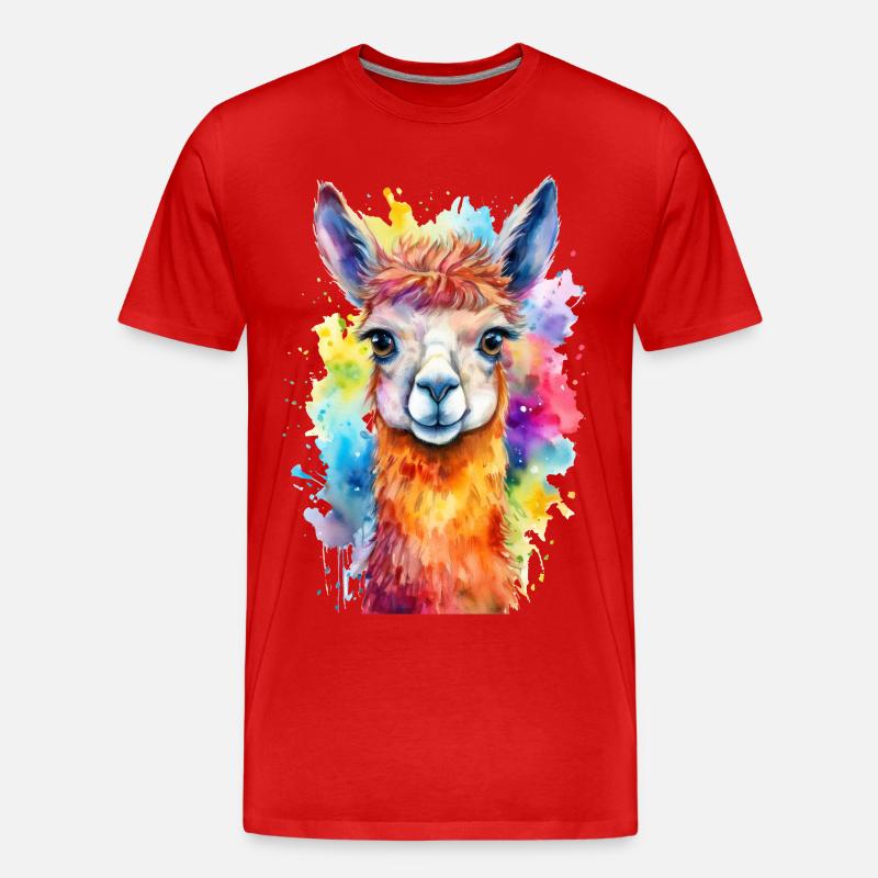 Lama oder Alpaka Aquarell Illustration - Männer Premium Bio T-Shirt - Rot
