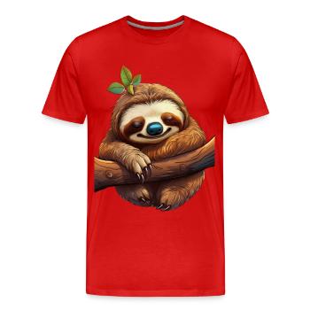 Niedliches Faultier schläft auf einem Ast - Männer Premium Bio T-Shirt - Rot - Vorne - Damien (186cm)