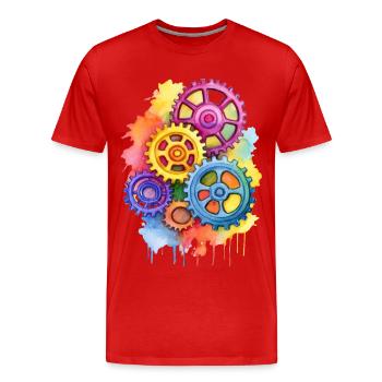 bunte Zahnräder - Männer Premium Bio T-Shirt - Rot - Vorne - Damien (186cm)