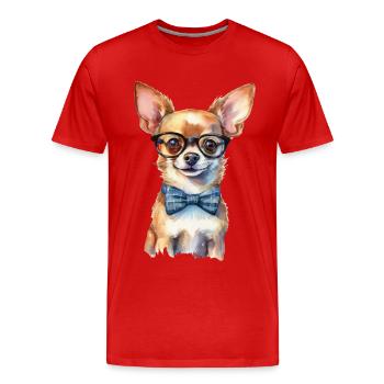 Un chihuahua avec des lunettes et un nœud papillon - T-shirt bio Premium Homme - rouge - Devant - Damien (186cm)