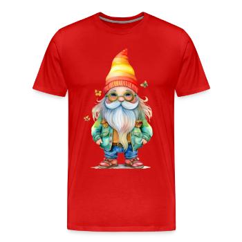 Hippie Gnome or Dwarf - Men's Premium Organic T-Shirt - red - Front - Damien (186cm)