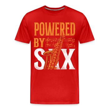 Saxophone Pun Powered By Sax - Men's Premium Organic T-Shirt - red - Front - Damien (186cm)