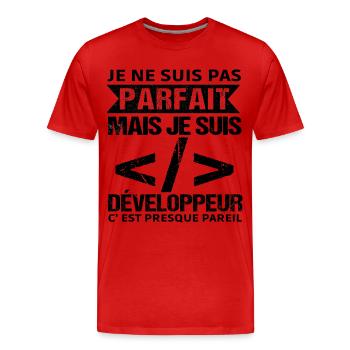 Humour Geek Cadeau Développeur Codeur Programmeur - T-shirt bio Premium Homme - rouge - Devant - Damien (186cm)