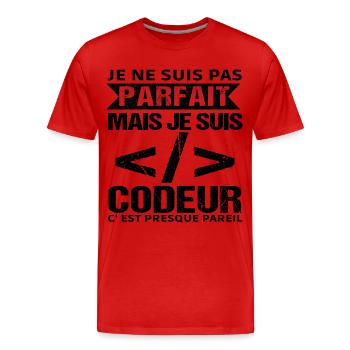 Humour Geek Cadeau Développeur Codeur Programmeur - T-shirt bio Premium Homme - rouge - Devant - Damien (186cm)