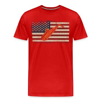 Saxophones American Flag - Men's Premium Organic T-Shirt - red - Front - Damien (186cm)