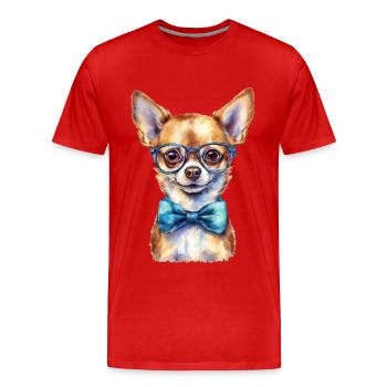Chihuahua mit Brille und Fliege - Männer Premium Bio T-Shirt - Rot - Vorne - Damien (186cm)