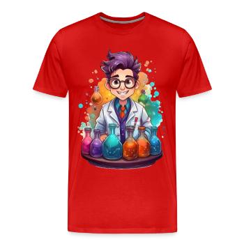Un chimiste drôle avec des produits chimiques colorés - T-shirt bio Premium Homme - rouge - Devant - Damien (186cm)