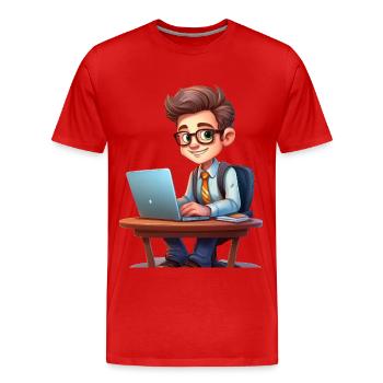 Homme d’affaires travaillant sur un ordinateur portable dans un bureau à domicile - T-shirt bio Premium Homme - rouge - Devant - Damien (186cm)